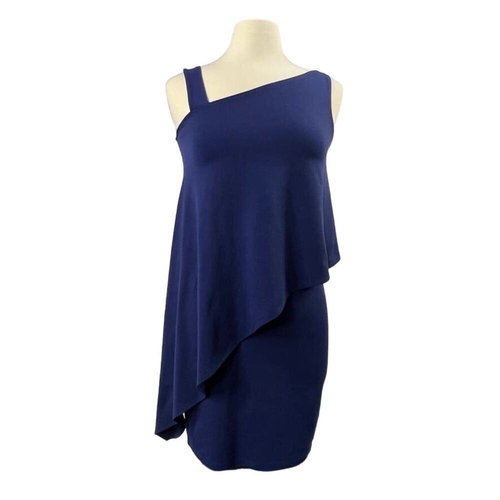 Susana Monaco Deep Sea Asymmetric Layered Dress Sleeveless Navy Blue Medium